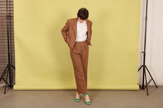 70s Light Brown Matching Blazer Suit Vintage Long… - image 5