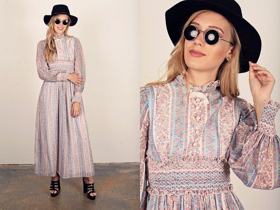 70s Paisley Pastel Dress Vintage Pink Pastel Paisl