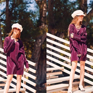 80s Plum Slouchy Long Dress Vintage Purple Long Sleeve Tshirt Dress image 6