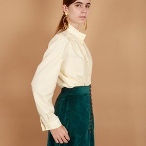 70s Emerald Green Velvet High Waisted Skirt Vintage A Line Button Skirt image 2