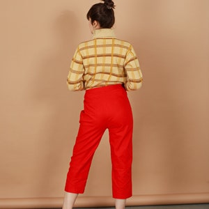 80s Bright Red High Waisted Linen Pants Vintage Cropped Straight Leg Petite Trousers image 7
