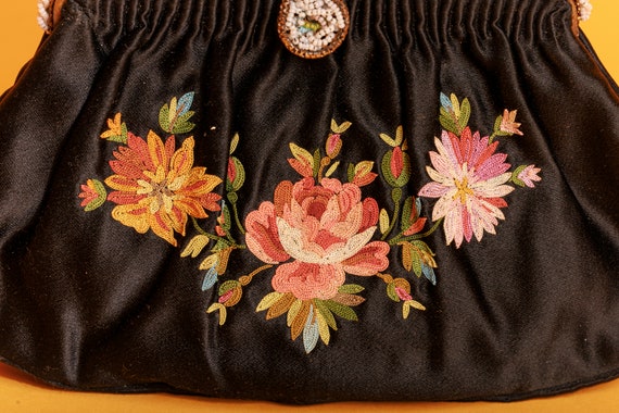 40s Black French Silk Embroidered Colorful Purse … - image 8