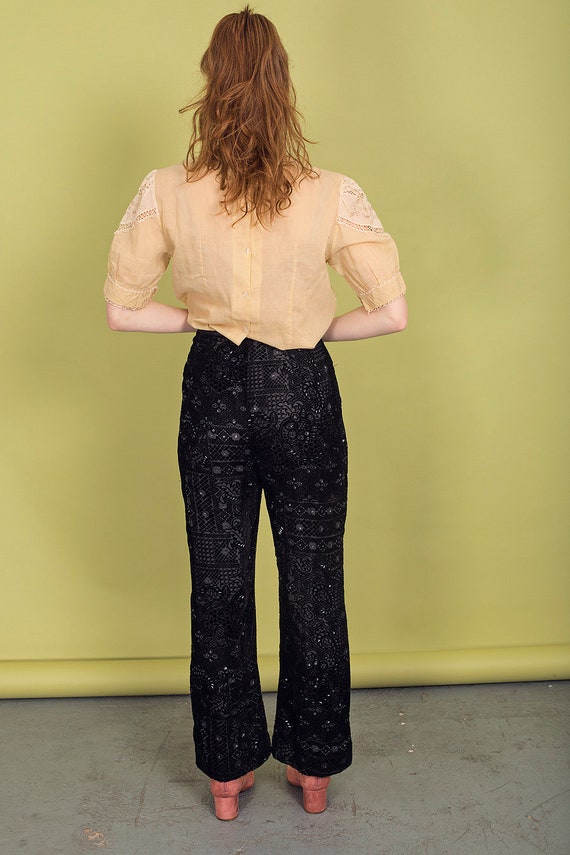 80s Black Jewelled Beaded Pants Vintage High Waisted