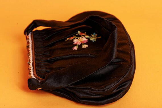 40s Black French Silk Embroidered Colorful Purse … - image 3