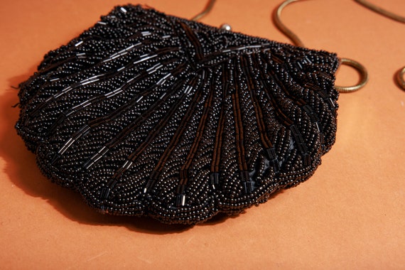 70s Black Evening Beaded Clutch Coin Purse Vintag… - image 8