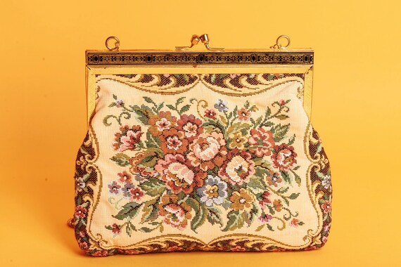 50s Floral Tapestry Adorned Purse Vintage Flower … - image 8