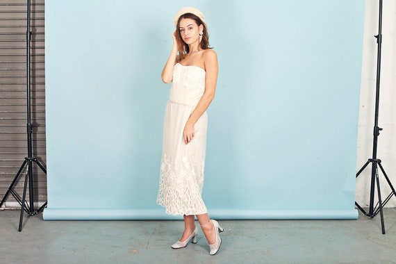 60s Cream Cutout Wedding Dress Vintage Strapless … - image 6