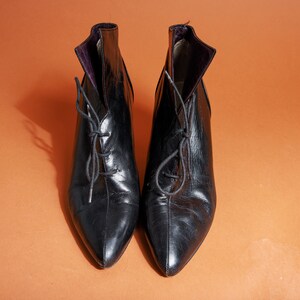 80s Black Soft Leather Witchy Short Boots Vintage Lace up Tie Victorian Boots image 4