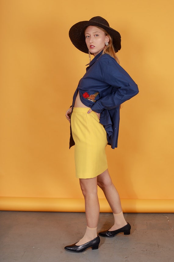 70s Yellow High Waisted Pencil Skirt Vintage Brig… - image 2