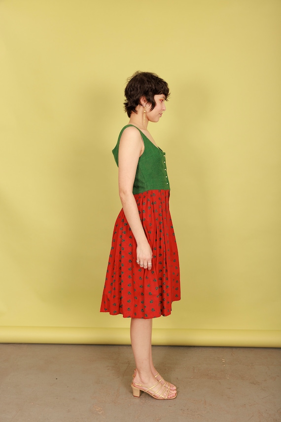 40s Red Green Brocade Folk Tratchen Dress Vintage… - image 8