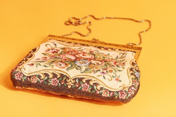 50s Floral Tapestry Adorned Purse Vintage Flower … - image 3