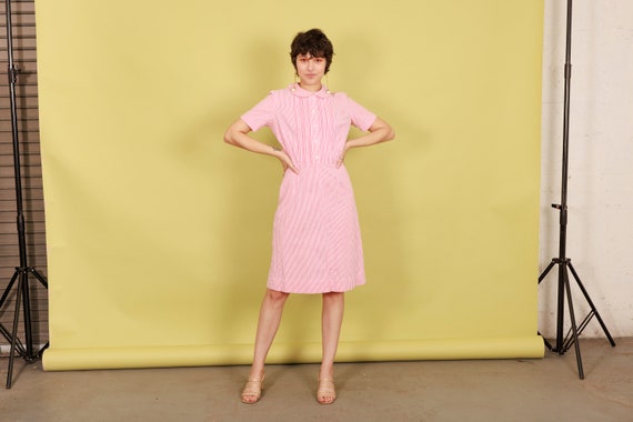 50s Pink Striped Peter Pan Collar Dress Vintage S… - image 5