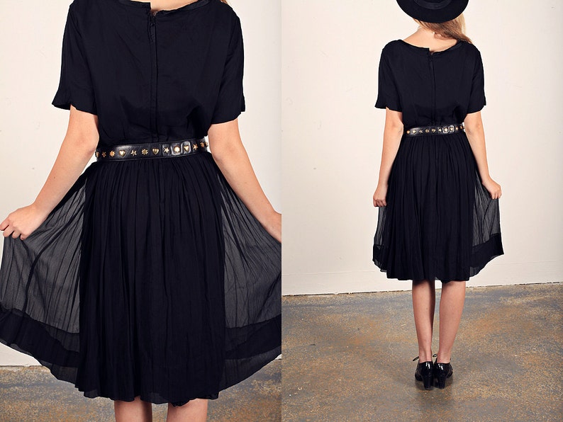 50s Black Chiffon Dress Vintage Little Black Party Dress image 3