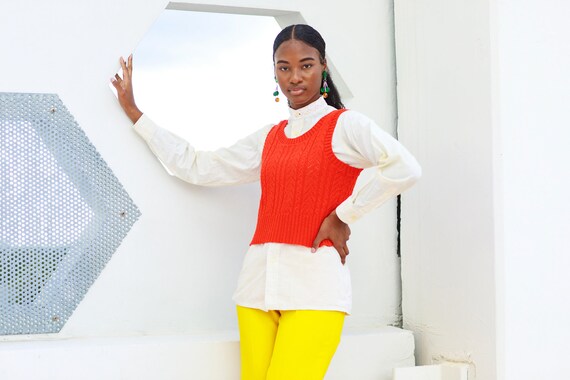 CLANEクラネW FACE FRINGE KNIT VEST (ORANGE) Excellent condition Clane W FACE FRINGE KNIT VEST Orange 2