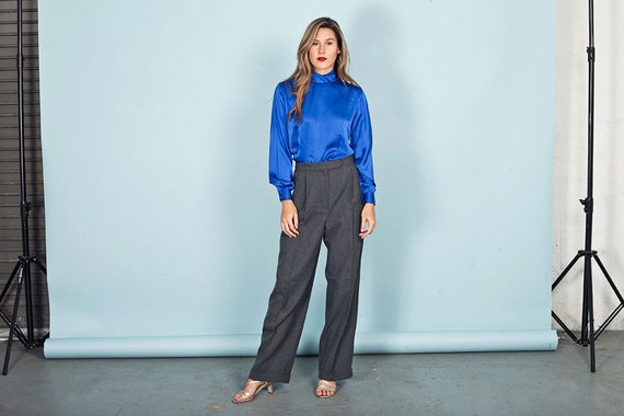 70s Gray Wide Legged Pants Vintage High Rise Knit
