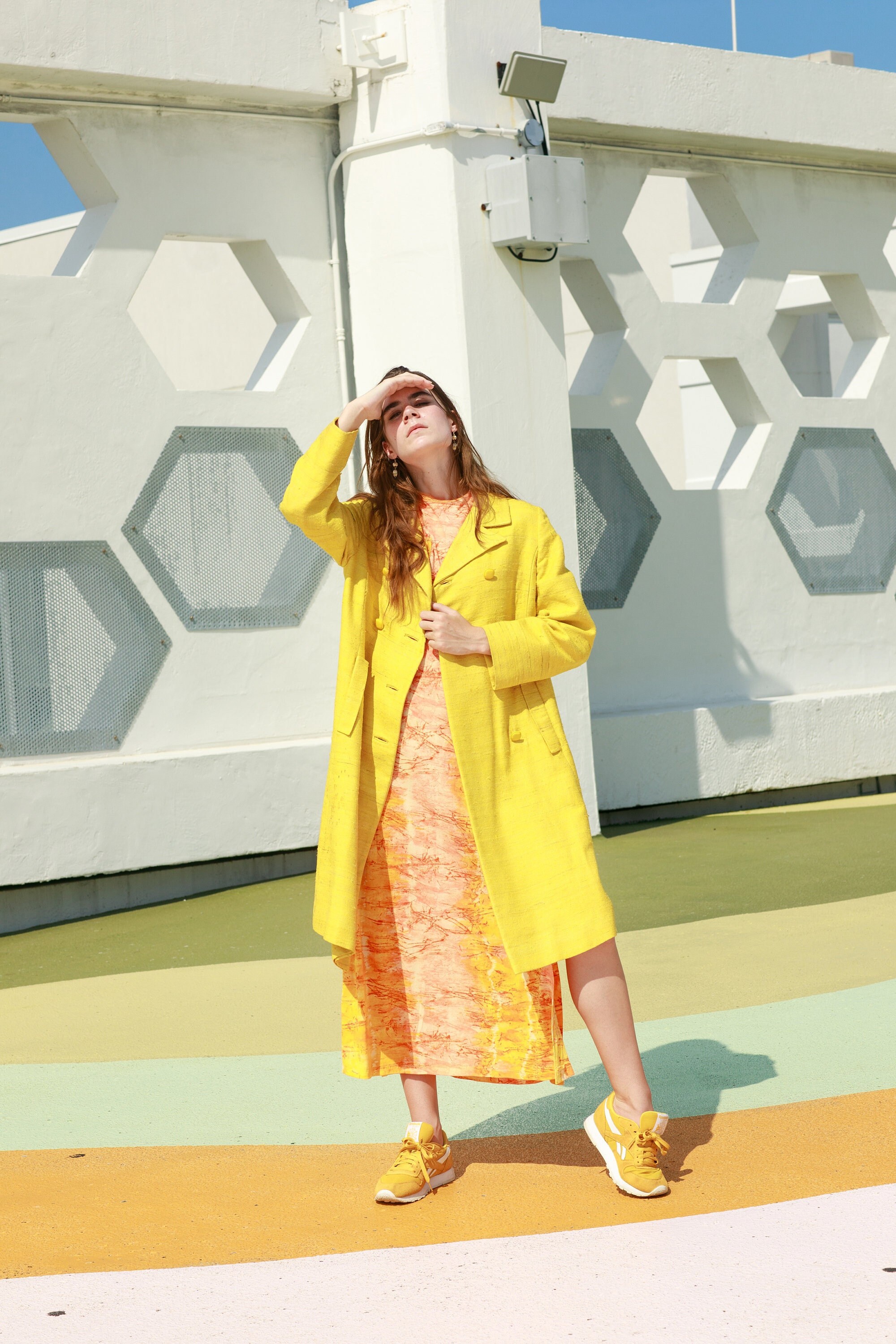 50s Canary Yellow Woven Oversize Coat Vintage Bright Double
