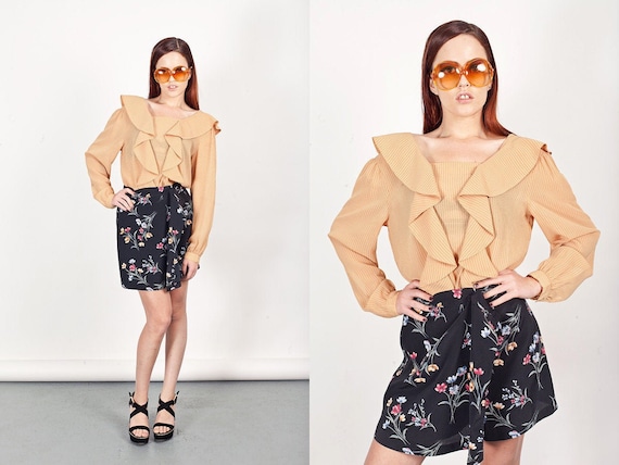 90s Floral Skort Vintage Black High Waisted Flower