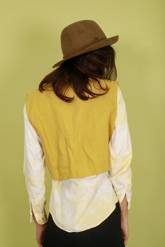 70s Mustard Yellow Linen Vest Vintage Cropped Sle… - image 8