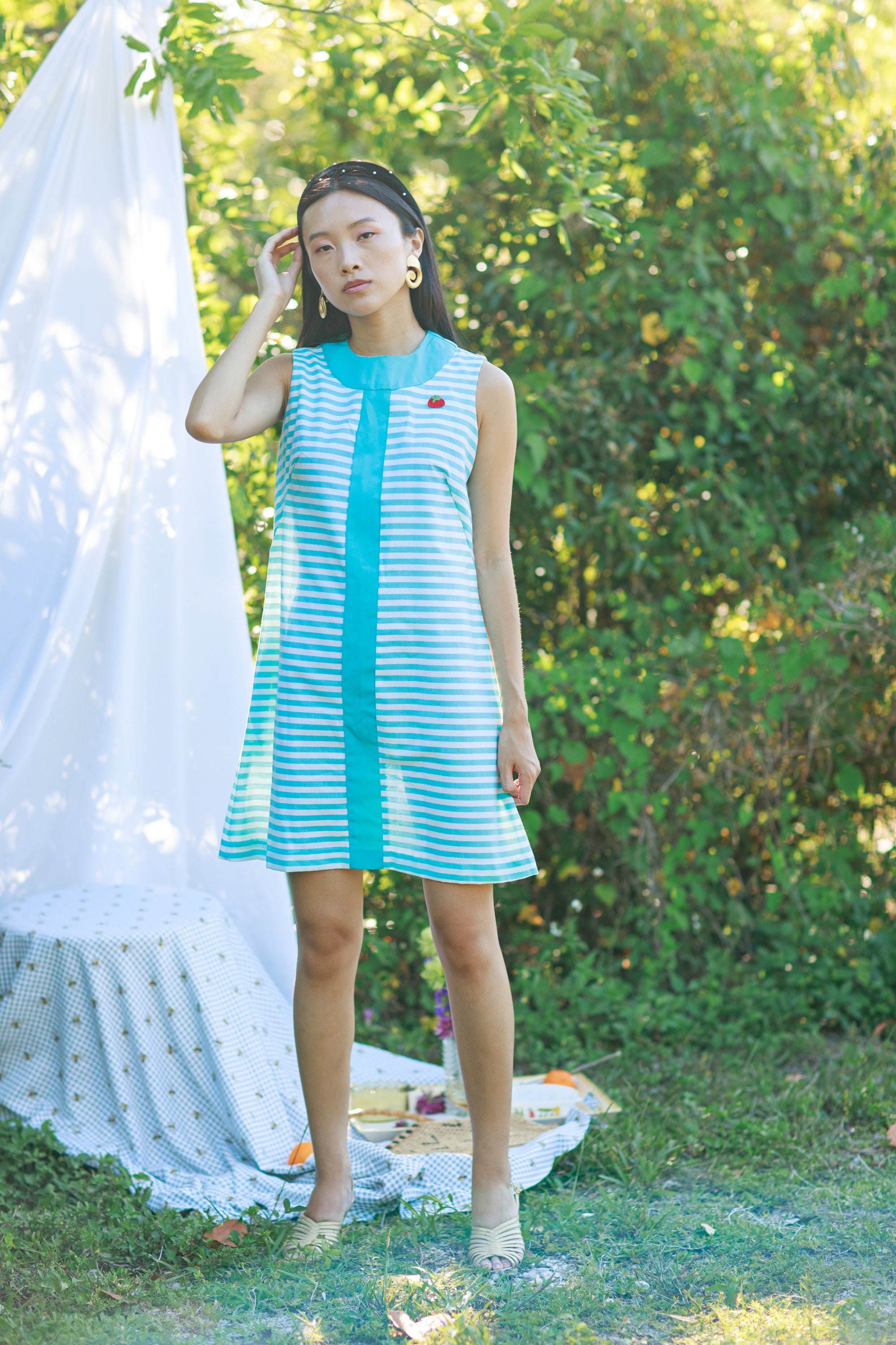 white and blue striped dress Women's Striped Knit Maxi Dress – Lucca Couture main image 1