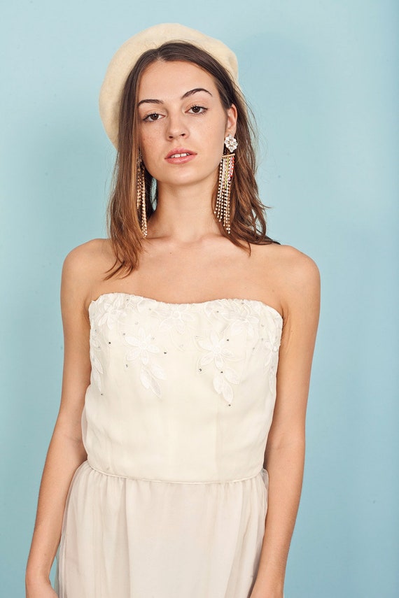 60s Cream Cutout Wedding Dress Vintage Strapless … - image 4