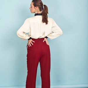70s Wine Red Knit Pants Vintage Wide Leg Deep Red Trousers image 7