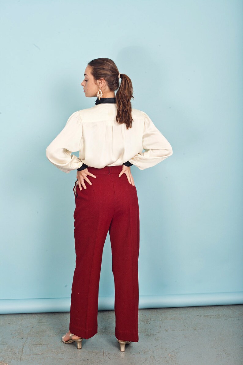 70s Wine Red Knit Pants Vintage Wide Leg Deep Red Trousers image 7
