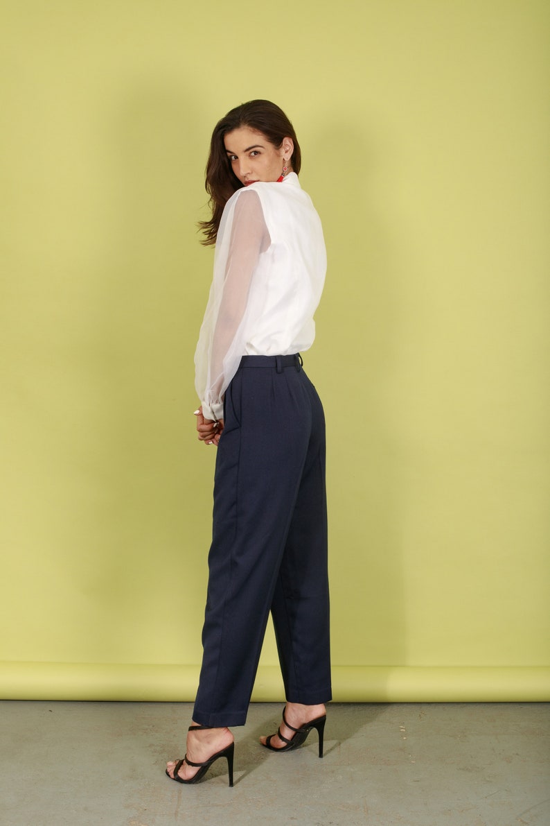 90s Liz Claiborne Dark Blue Trousers Vintage Fitted Navy Classic Pants image 6