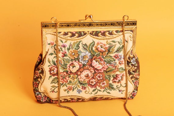 50s Floral Tapestry Adorned Purse Vintage Flower … - image 6