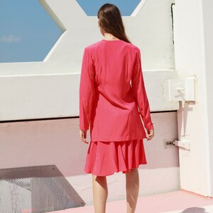 80s Bubblegum Pink Skirt Blazer Set Vintage Bright Matching Long Sleeve Suit Set image 8