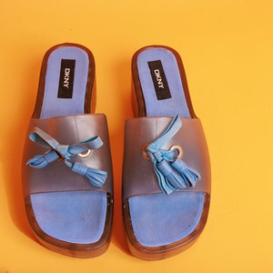2000s Blue Jelly Slip on Platform Sandals Vintage Y2K DKNY Donna Karan Shoes image 2