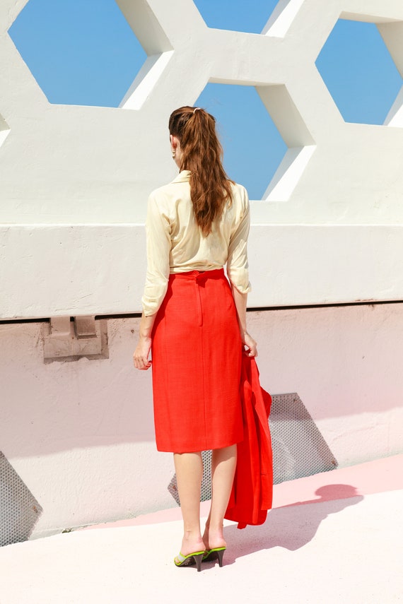 60s Bright Red Linen Matching Suit Vintage Blazer… - image 8