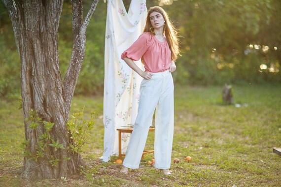 70s White High Waisted Knit Pants Vintage Elastic… - image 7