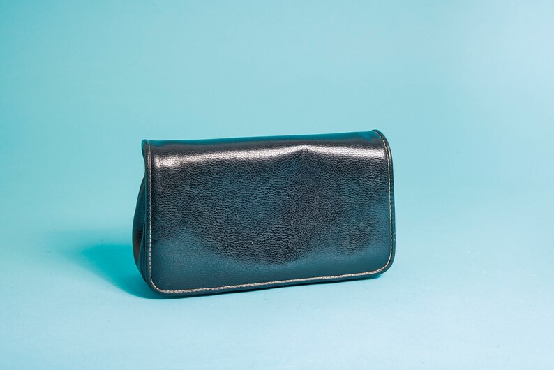 90s Black Stitched Textured Leather Clutch Vintage Small Liz Claiborne Purse image 3