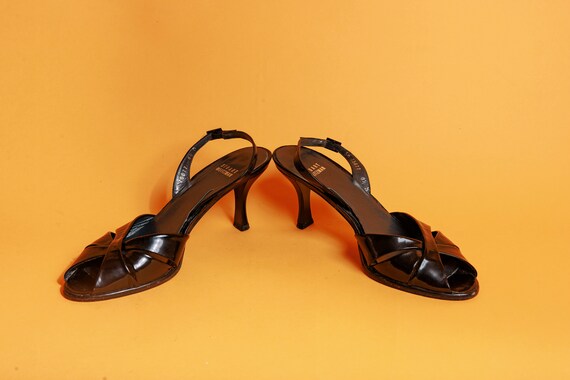 90s Black Stuart Weitzman Strappy Retro Heels Vin… - image 7