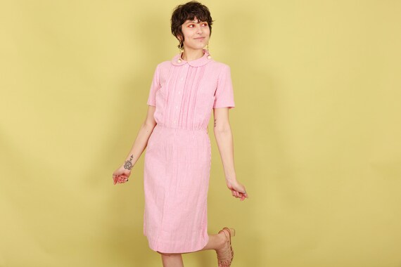 50s Pink Striped Peter Pan Collar Dress Vintage S… - image 9