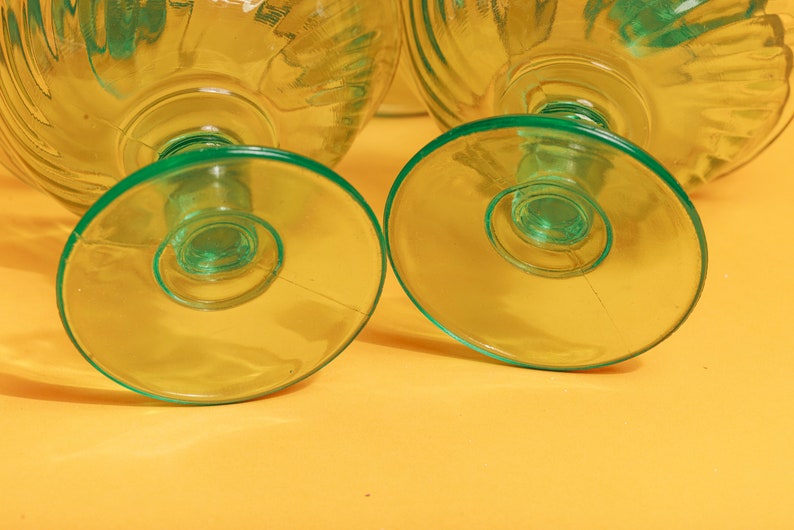 Set of 5 60s Teal Green Clear Glass Cups Vintage Cocktail Glasses Ice Cream Cups image 8