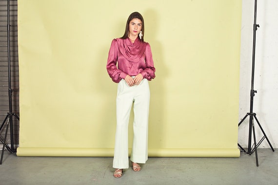 70s Light Mint Green Textured Pants Vintage Wide L