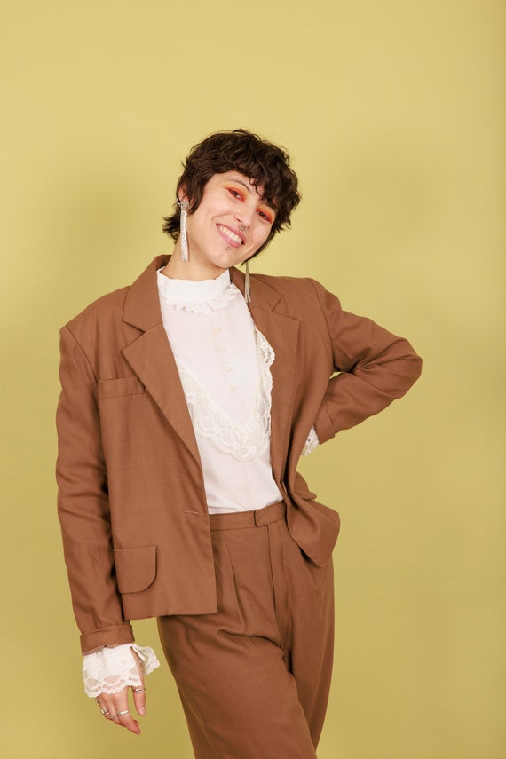 70s Light Brown Matching Blazer Suit Vintage Long… - image 8