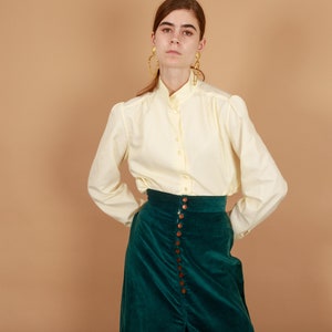 70s Emerald Green Velvet High Waisted Skirt Vintage A Line Button Skirt image 7