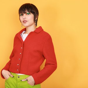 40s Bright Red Thick Austrian Wool Jacket Vintage Folk Cropped Sweater image 5