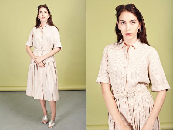 50s Orange Striped Shirt Dress Vintage Orange Belt