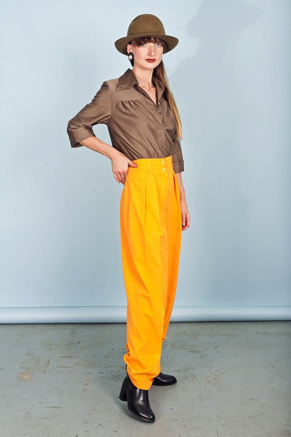 80s Orange Yellow Trousers Vintage Bright Rayon H… - image 7