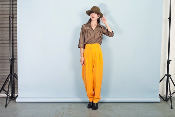 80s Orange Yellow Trousers Vintage Bright Rayon H… - image 5