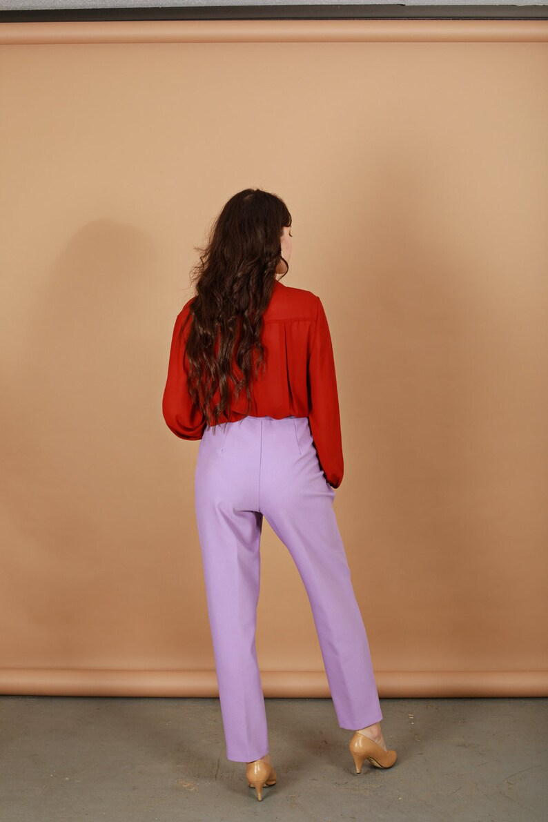 70s Rusty Red Long Sleeve Top Vintage Fitted Collar Blouse