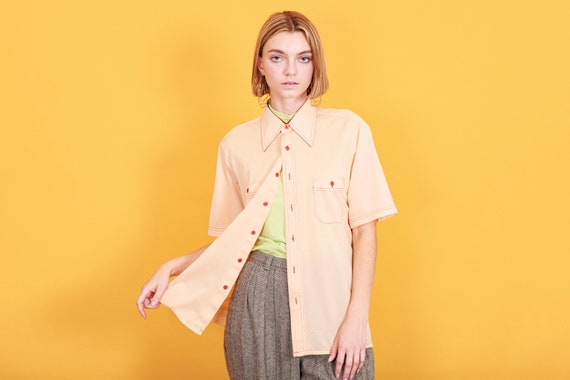 70s Peach Pointy Collar Oversize Top Vintage Shor… - image 9