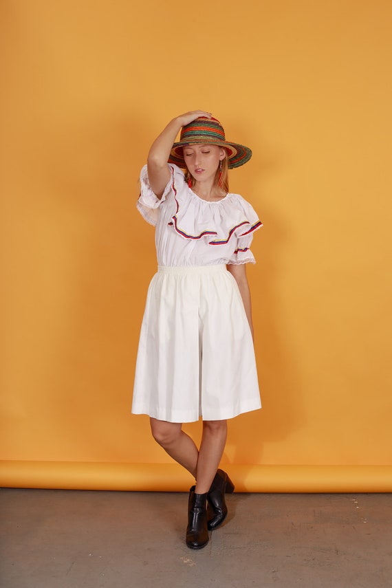 80s White High Waisted Skorts Vintage School Girl… - image 2
