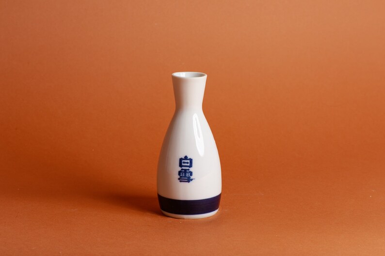 70s Blue Beige Brush Japanese Painted Mountain Small Vase image 4