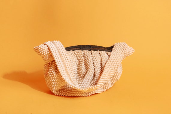 50s Off White Cream Bead Shoulder Purse Vintage K… - image 7