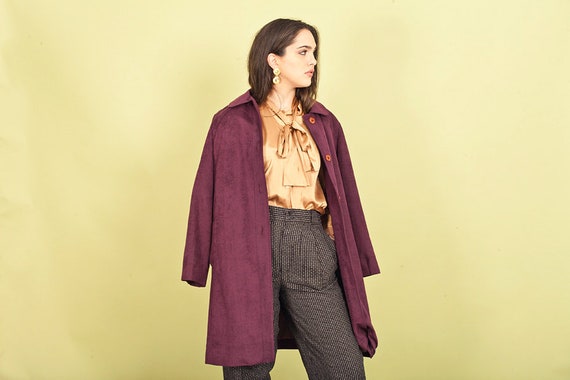 60s Burgundy Red Long Coat Vintage Peter Pan Colla