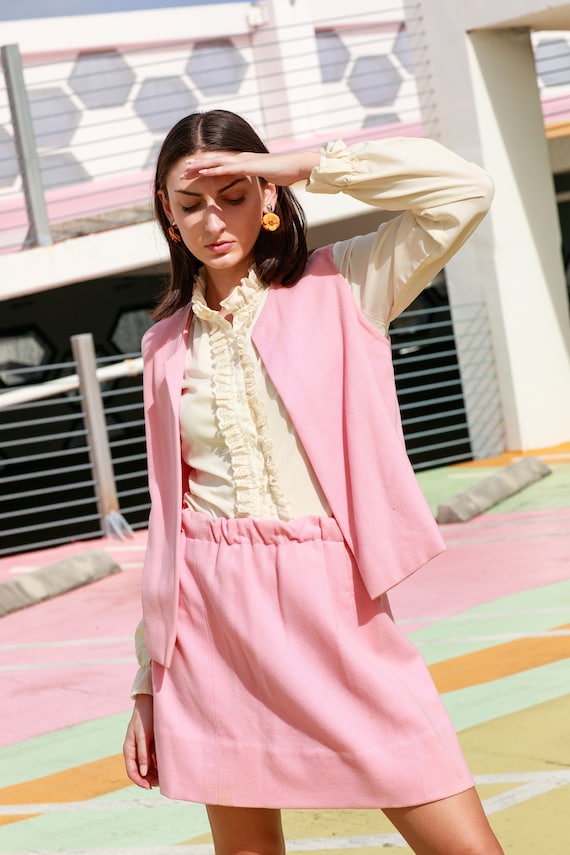 60s Bubblegum Pink Matching Set Vintage Vest Skir… - image 3